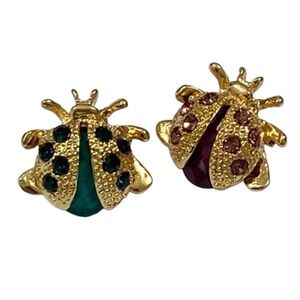 1 Green and 1 Purple small Rhinestone Insect/Ladybug Brooch